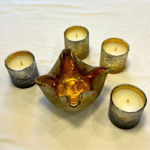 Anthropologie set of four candles with decorative votive holder